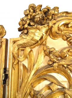 Louis XV Style Carved Gilt 3 Fold Screen with Embroidered Silk Panels - 4628449