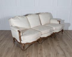 Louis XV Style Carved Walnut Sofa with Cream Damask Upholstery - 4353351