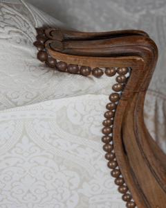 Louis XV Style Carved Walnut Sofa with Cream Damask Upholstery - 4353356