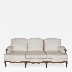 Louis XV Style Carved Walnut Sofa with Cream Damask Upholstery - 4355098