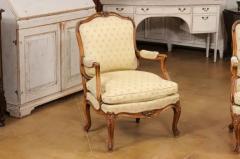 Louis XV Style French Walnut Fauteuils la Reine with Carved Floral Motifs - 3577356