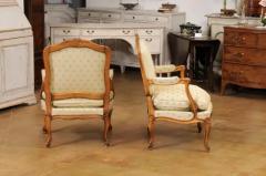 Louis XV Style French Walnut Fauteuils la Reine with Carved Floral Motifs - 3577407