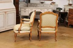 Louis XV Style French Walnut Fauteuils la Reine with Carved Floral Motifs - 3577410