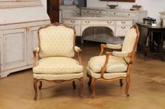 Louis XV Style French Walnut Fauteuils la Reine with Carved Floral Motifs - 3577416