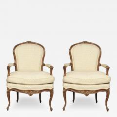 Louis XV Style Pair 19th Century French Berg res Armchairs - 3536422