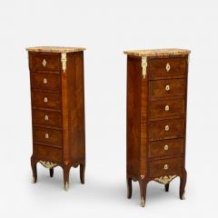 Louis XV Style Tulipwood Marquetry Marble Lingerie Chests France 1910s - 4441729