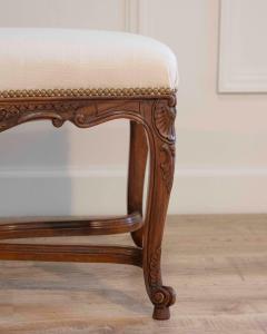 Louis XV Style Walnut Bench with Upholstered Seat and Carved Frame France - 4451707