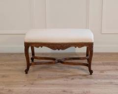 Louis XV Style Walnut Bench with Upholstered Seat and Carved Frame France - 4451774