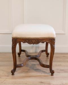 Louis XV Style Walnut Bench with Upholstered Seat and Carved Frame France - 4451789