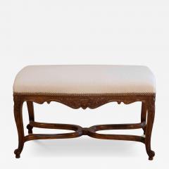 Louis XV Style Walnut Bench with Upholstered Seat and Carved Frame France - 4454556