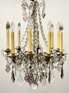 Louis XVI Bronze and Crystal Chandelier Colored and Clear Crystals France - 2545283