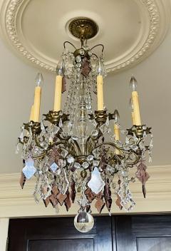 Louis XVI Bronze and Crystal Chandelier Colored and Clear Crystals France - 2545287