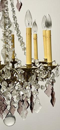 Louis XVI Bronze and Crystal Chandelier Colored and Clear Crystals France - 2545289