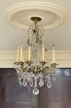 Louis XVI Bronze and Crystal Chandelier Colored and Clear Crystals France - 2545293