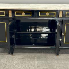Louis XVI Hollywood Regency Black Lacquer Sideboard Credenza Bronze Mounted - 3137666