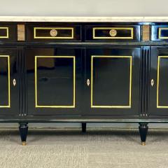 Louis XVI Hollywood Regency Black Lacquer Sideboard Credenza Bronze Mounted - 3137669