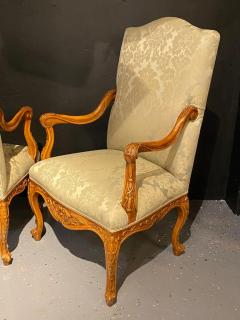 Louis XVI Style Antique Arm Throne Chairs Finely Upholstered a Pair - 2490784