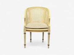 Louis XVI Style Barrel Back Occasional Chair Cream Painted Wood Cane 1960s - 3987810