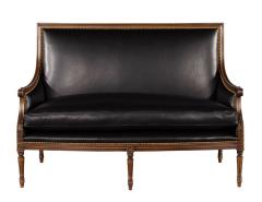 Louis XVI Style Black Leather Settee Sofa - 2692870