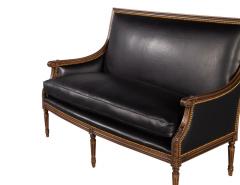 Louis XVI Style Black Leather Settee Sofa - 2692872