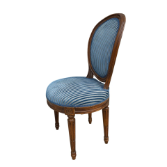 Louis XVI Style Blue Cur Silk Velvet Stripe Side Chair - 4014025