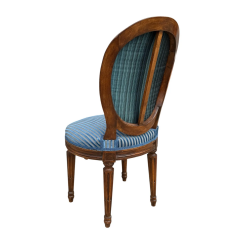 Louis XVI Style Blue Cur Silk Velvet Stripe Side Chair - 4014027