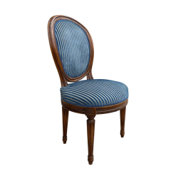 Louis XVI Style Blue Cur Silk Velvet Stripe Side Chair - 4014028