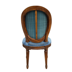 Louis XVI Style Blue Cur Silk Velvet Stripe Side Chair - 4014030