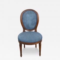 Louis XVI Style Blue Cur Silk Velvet Stripe Side Chair - 4015281