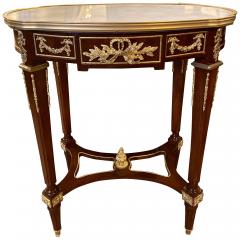 Louis XVI Style Bronze Framed Marble Top End Lamp Table with Bronze Mounts Pair - 2907584