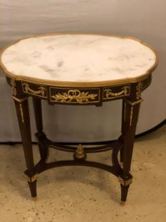 Louis XVI Style Bronze Framed Marble Top End Lamp Table with Bronze Mounts Pair - 2907585
