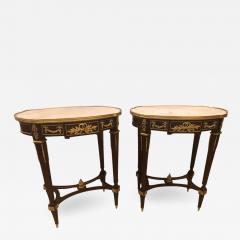 Louis XVI Style Bronze Framed Marble Top End Lamp Table with Bronze Mounts Pair - 2909010