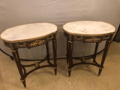 Louis XVI Style Bronze Framed Marble Top End Lamp Tables with Bronze Mounts Pair - 2991634