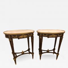 Louis XVI Style Bronze Framed Marble Top End Lamp Tables with Bronze Mounts Pair - 3018079