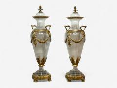 Louis XVI Style Crystal Bronze Monumental Lidded Urns Italy 20th c  - 4220964
