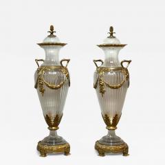Louis XVI Style Crystal Bronze Monumental Lidded Urns Italy 20th c  - 4225640