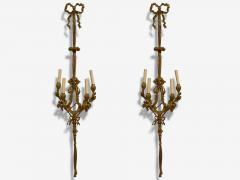 Louis XVI Style Dor Bronze Monumental Wall Sconces France 19th C  - 4145957