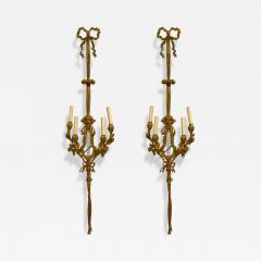 Louis XVI Style Dor Bronze Monumental Wall Sconces France 19th C  - 4148706