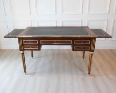 Louis XVI Style Double Sided Wood and Brass Bureau Plat with Leather Top - 4707159