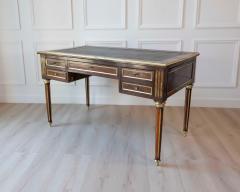 Louis XVI Style Double Sided Wood and Brass Bureau Plat with Leather Top - 4707167