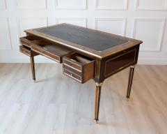 Louis XVI Style Double Sided Wood and Brass Bureau Plat with Leather Top - 4707231