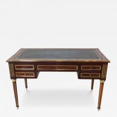 Louis XVI Style Double Sided Wood and Brass Bureau Plat with Leather Top - 4708262