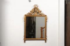 Louis XVI Style Gilt Wood Mirror with Floral Carved Medallion Crest and Tassels - 3577208