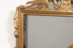 Louis XVI Style Gilt Wood Mirror with Floral Carved Medallion Crest and Tassels - 3577272