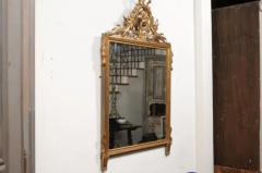 Louis XVI Style Gilt Wood Mirror with Floral Carved Medallion Crest and Tassels - 3577298