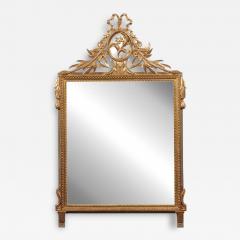 Louis XVI Style Gilt Wood Mirror with Floral Carved Medallion Crest and Tassels - 3590893