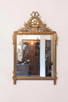 Louis XVI Style Gilt Wood Mirror with Floral Carved Medallion Crest and Tassels - 3707057