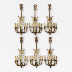 Louis XVI Style Harp Lyre Back Bronze Wall Sconce Set of Six - 3018092