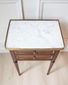 Louis XVI Style Mahogany Side Table with Marble Top and Brass Gallery 20th Cent - 4507239