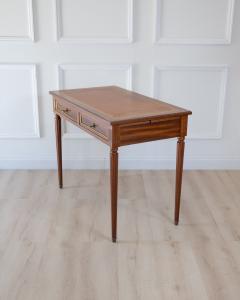 Louis XVI Style Mahogany Writing Desk with Tan Leather Top 20th Century - 4812542